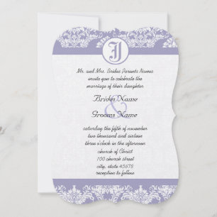 Monogram Vintag Lavendel Damask Foto Hochzeit Einladung