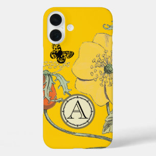 Monogram Vintag Modern Poppel Gelbe Blüte iPhone 16 Plus Hülle