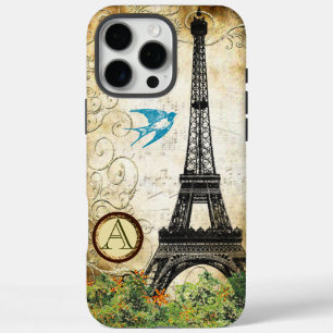 Monogram Vintage Bird Eiffelturm iPhone 16 Pro Max Hülle