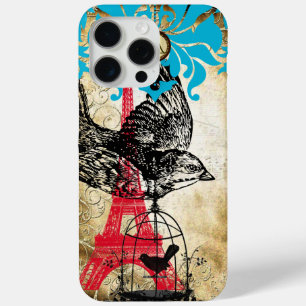 Monogram Vintage-Bird-Eiffelturm-Damaskus-iPhone iPhone 15 Pro Max Hülle