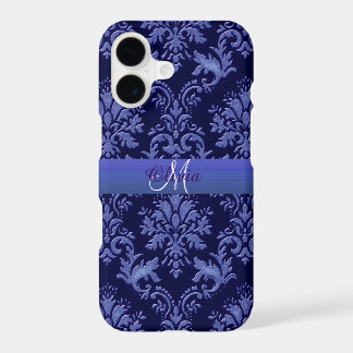 Monogram Vintage Blue Damask iPhone-Hülle