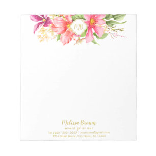 Monogram Vintage Blumen Rosa Pastell Kleines Notiz Notizblock