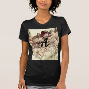Monogram Vintage Braunkirschblüten zeichnend T-Shirt