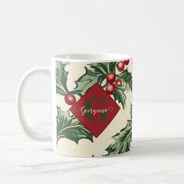 Monogram Vintage Christmas Holly & Berries Muster Kaffeetasse