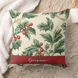 Monogram Vintage Christmas Holly & Berries Muster Kissen
