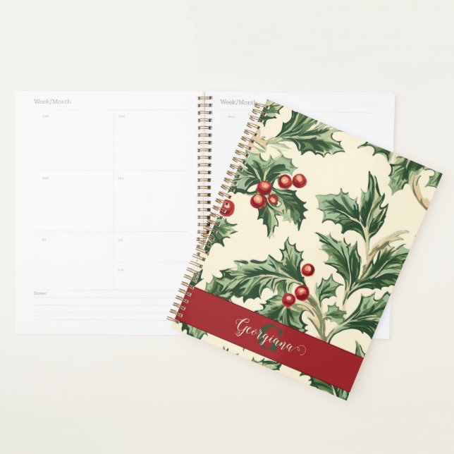 Monogram Vintage Christmas Holly & Berries Muster Planer (Anzeige)
