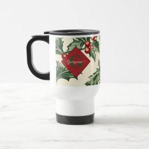 Monogram Vintage Christmas Holly & Berries Muster Reisebecher