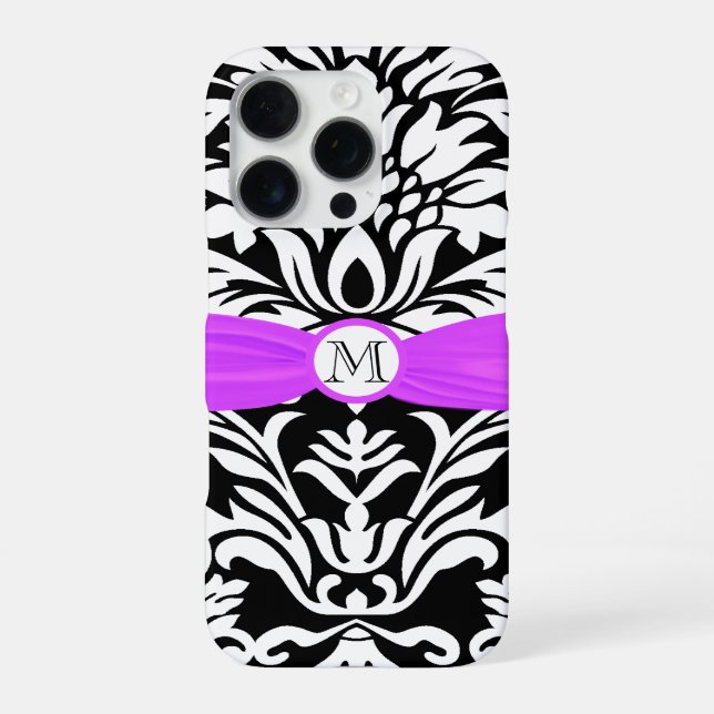 Monogram Vintage Damast Blumenmuster iphone Hülle (Rückseite)