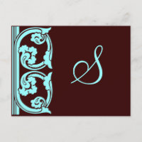 Monogram Vintage Element Blaugrün Postkarte