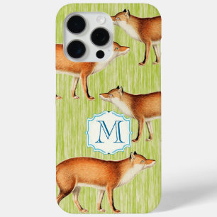 Monogram Vintage Fuchs Kunst Limette Holz Muster i iPhone 15 Pro Max Hülle