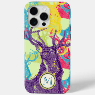 Monogram Vintage-Hirsch Art Nouveau Wald iPhone 15 Pro Max Hülle