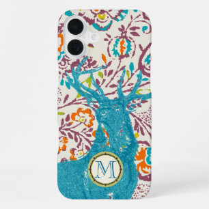 Monogram Vintage Hirsch Art Nouveau Wald iphone 16 Plus Hülle