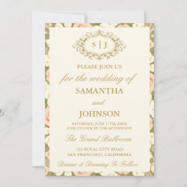 Monogram Vintage Ivory Wedding Invitation Einladung