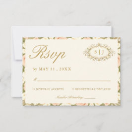 Monogram Vintage Ivory Wedding RSVP Card Karte