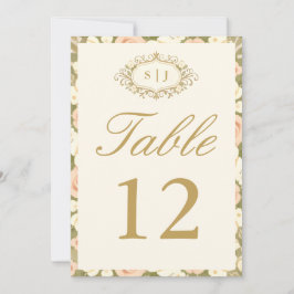 Monogram Vintage Ivory Wedding Table Number Einladung