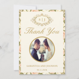 Monogram Vintage Ivory Wedding Thank You Card Dankeskarte