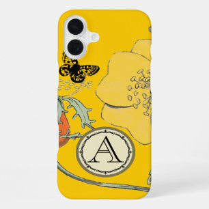 Monogram Vintage Modern Mohn Gelb Blumenmuster iPhone 16 Plus Hülle