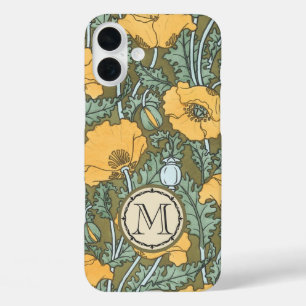 Monogram Vintage Mohnblumenmuster Art Nouveau iPhone 16 Plus Hülle