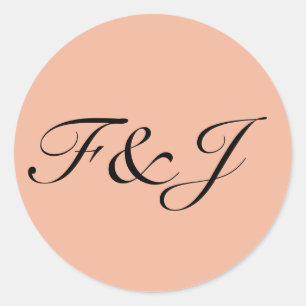 Monogram Vintage Pastell-Pfirsich-Hochzeit Runder Aufkleber