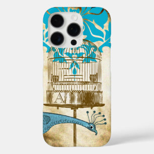 Monogram Vintage Pfau Vogelkäfig Damast iPhone 16 Pro Hülle