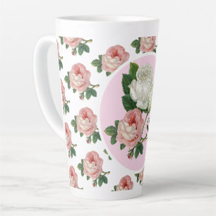 Monogram Vintage Pink Rose Floral ein Chic Milchtasse