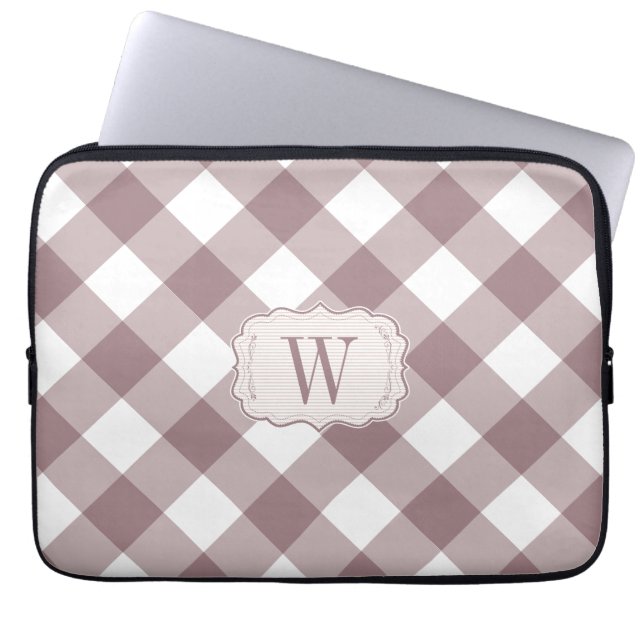 Monogram Vintage Rose Gingham Bauernstil Laptopschutzhülle (Vorderseite)