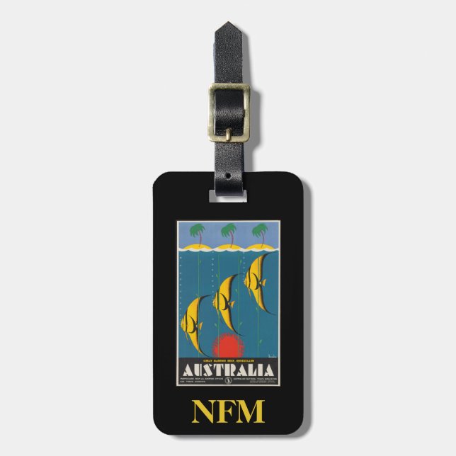 Monogram Vintage Travel Fish Queensland Australien Gepäckanhänger (Vorderseite vertikal)