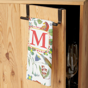Monogram Vintage Vögel Blumenmuster Handtuch
