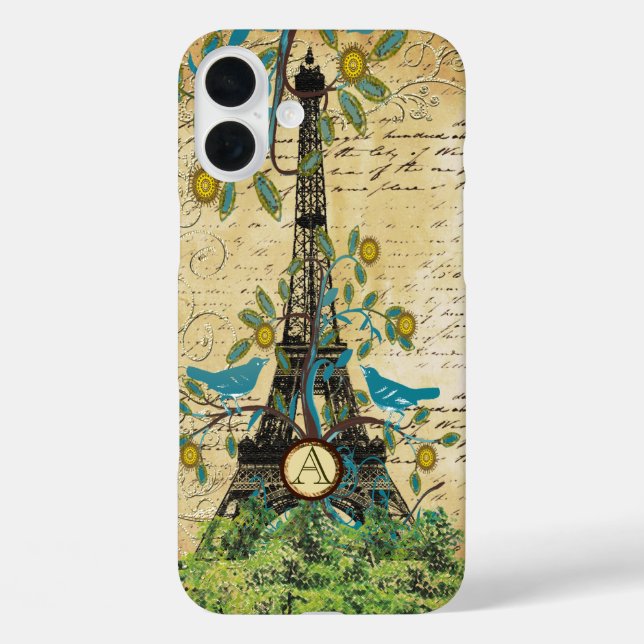Monogram Vintage Vogel Eiffelturm  Case-Mate iPhone Hülle (Rückseite)