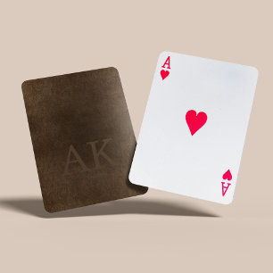 Monogram Vintages, elegantes, braunes Lederlook Spielkarten
