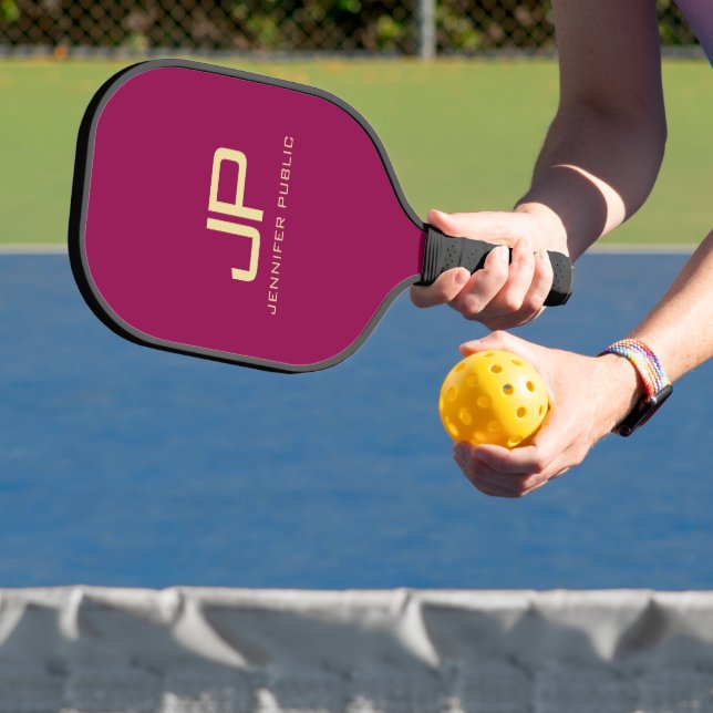 Monogram Viva Magenta Gold Template Elegant Pickleball Schläger (InSitu)