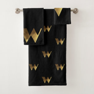 Monogram W Black and Gold Look Elegante Typografie Badhandtuch Set