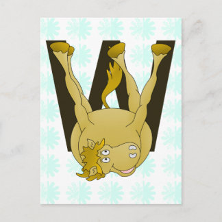 Monogram W Funny Pony Personalisiert Postkarte
