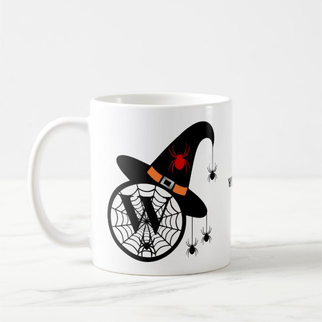 Monogram W Halloween Hexenspinnen Dein Name Kaffeetasse (Links)