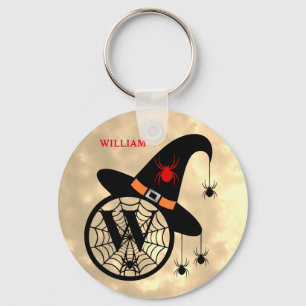 Monogram W Halloween Sky Hexenspinnen Name Schlüsselanhänger