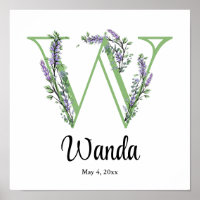 Monogram W Lavender Eucalyptus Poster Kinderzimmer