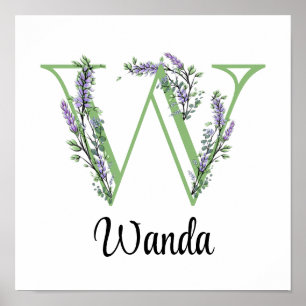Monogram W Lavender Eucalyptus Poster Kinderzimmer
