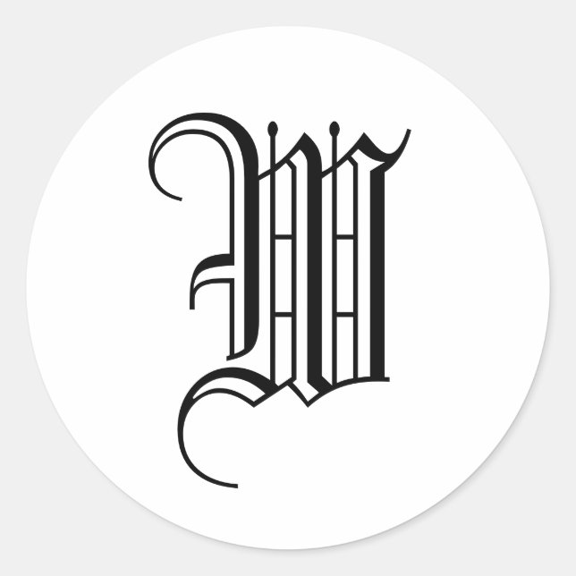 Monogram W Sticker Schwarz-weiß Old English (Vorderseite)