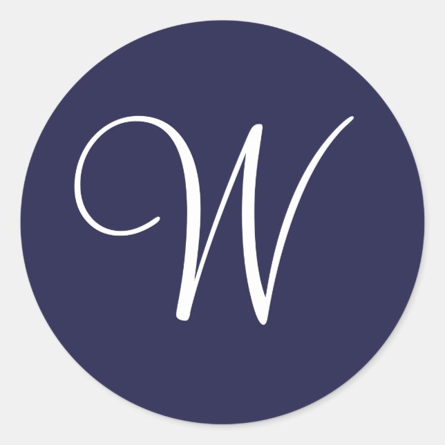 Monogram W, White on Navy Blue, Runder Aufkleber (Vorderseite)