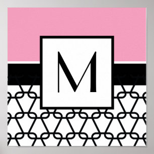 Monogram Wall Art, Pink & Black Poster