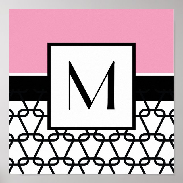 Monogram Wall Art, Pink & Black Poster (Vorne)