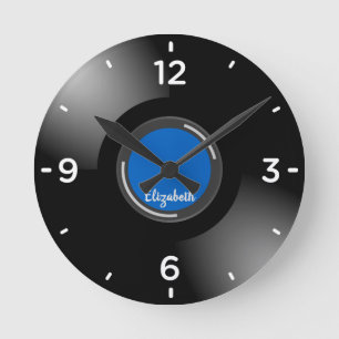 Monogram-Wandklemme für Schwarze Vinyl-Schallplatt Runde Wanduhr