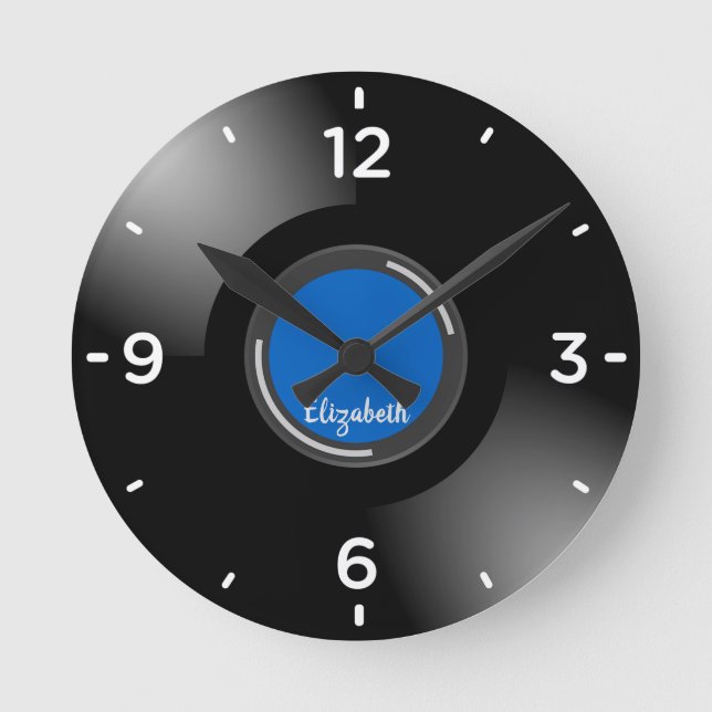Monogram-Wandklemme für Schwarze Vinyl-Schallplatt Runde Wanduhr (Vorderseite)