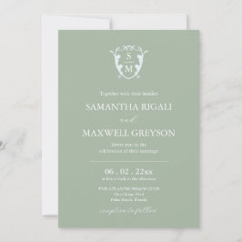 Monogram Wappen Anpassbare Sage Green Wedding Einladung