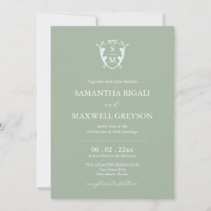 Monogram Wappen Anpassbare Sage Green Wedding Einladung