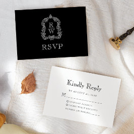 Monogram Wappen Black and White Wedding RSVP Karte