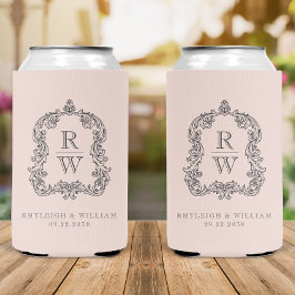 Monogram Wappen Blush Pink Hochzeit Dosenkühler