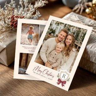 Monogram Wappen Bow Foto Weihnachtskarte Feiertagskarte