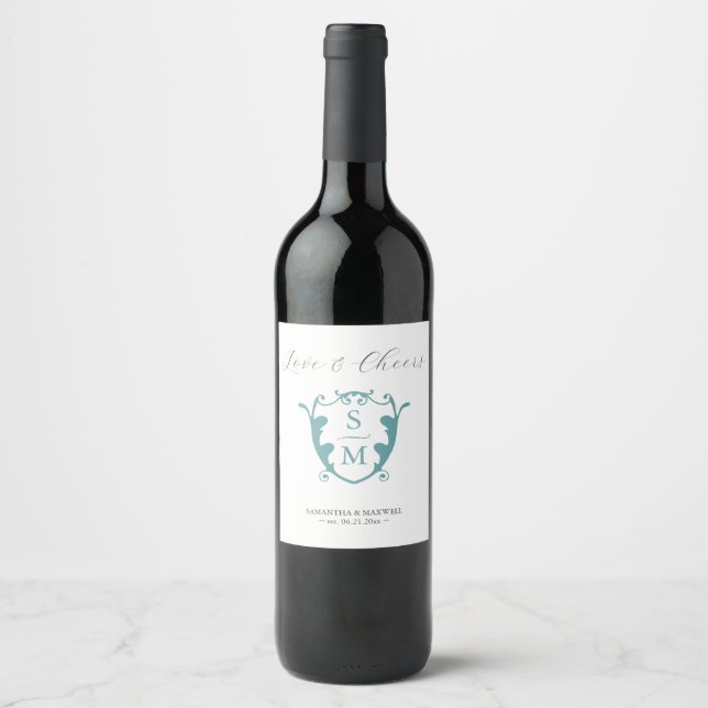 Monogram Wappen Custom Wine Bottle Labels Weinetikett (Vorderseite)