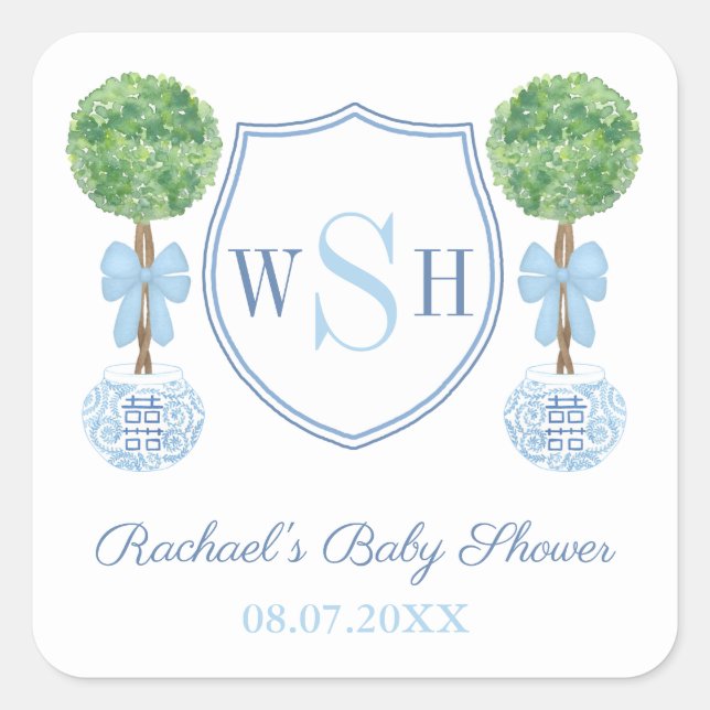 Monogram-Wappen der intelligenten Familie Boxwood  Quadratischer Aufkleber (Vorderseite)